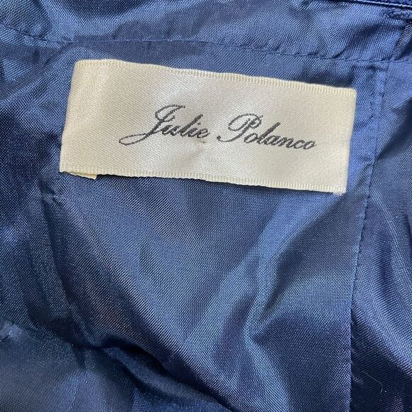 Julie Polanco Blue Floral Lace Off Shoulder Sweetheart Neck Evening Maxi Gown M - Picture 8 of 11